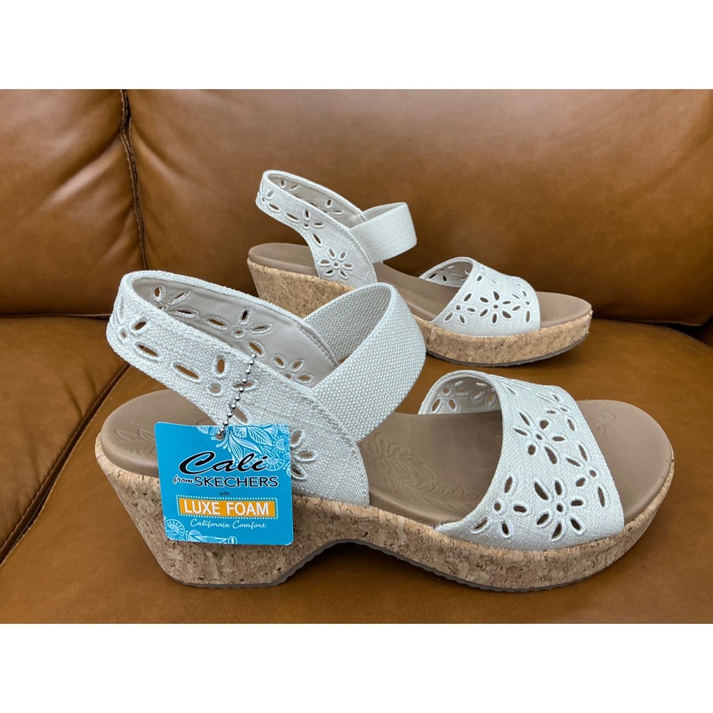 Skechers Wedge Sandals Womens 10 Natural New Cali Brystol Beach Bliss
